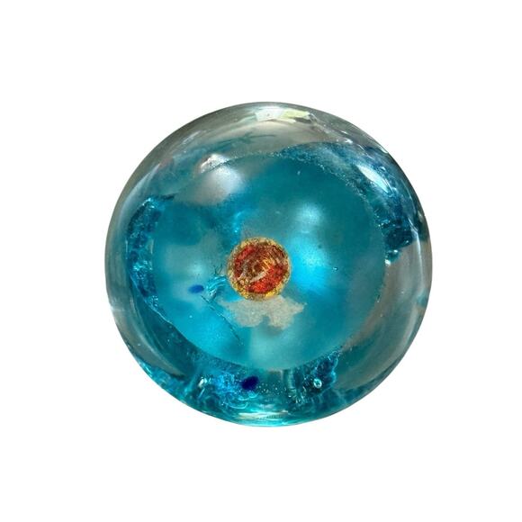 Vintage Hand Blown Art Glass Blue Controlled Bubble Paperweight India 2.25" - Picture 4 of 5